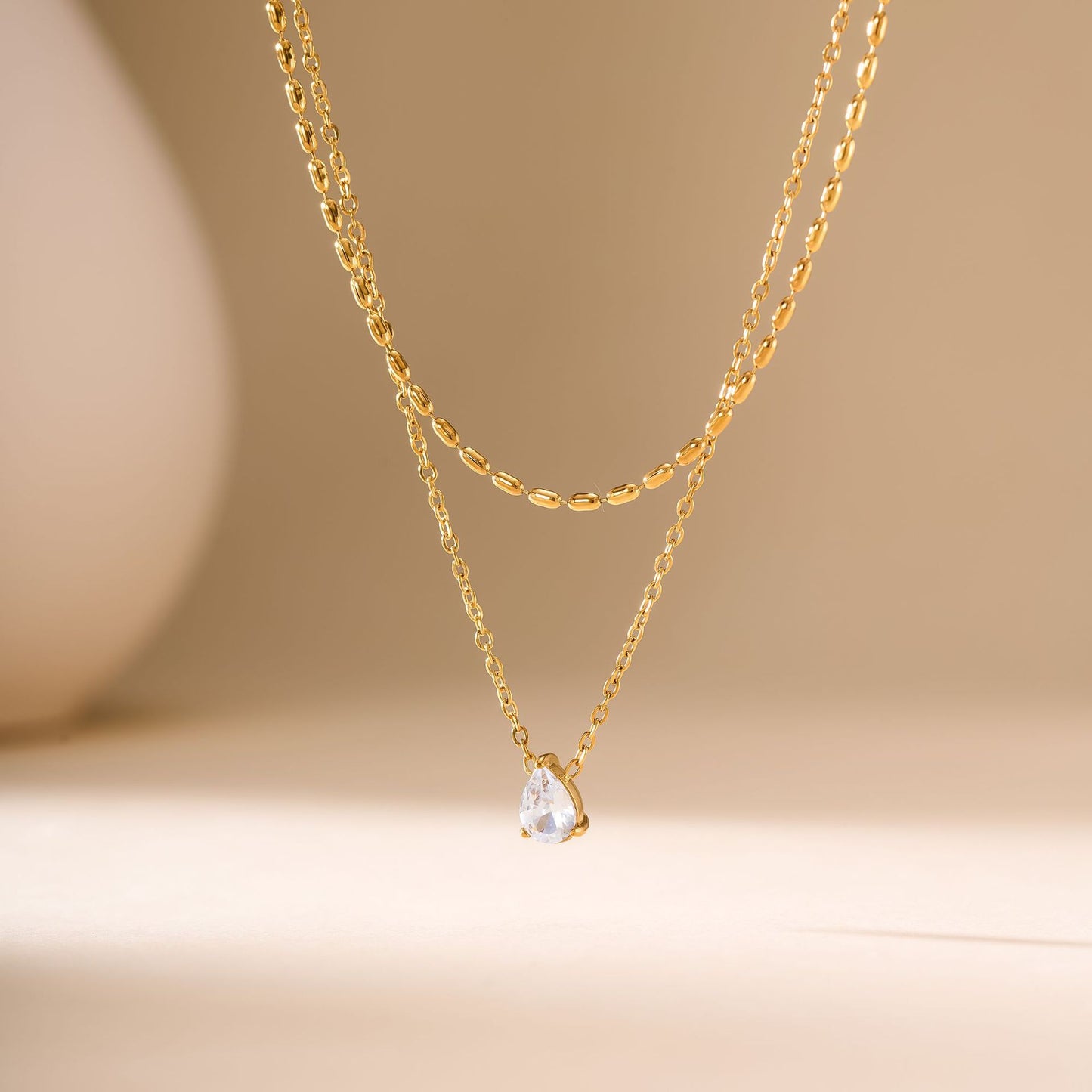 Cross-border niche stainless steel double-layer birthstone necklace, women's 18k gold-plated waterdrop zircon fashionable collarbone chain