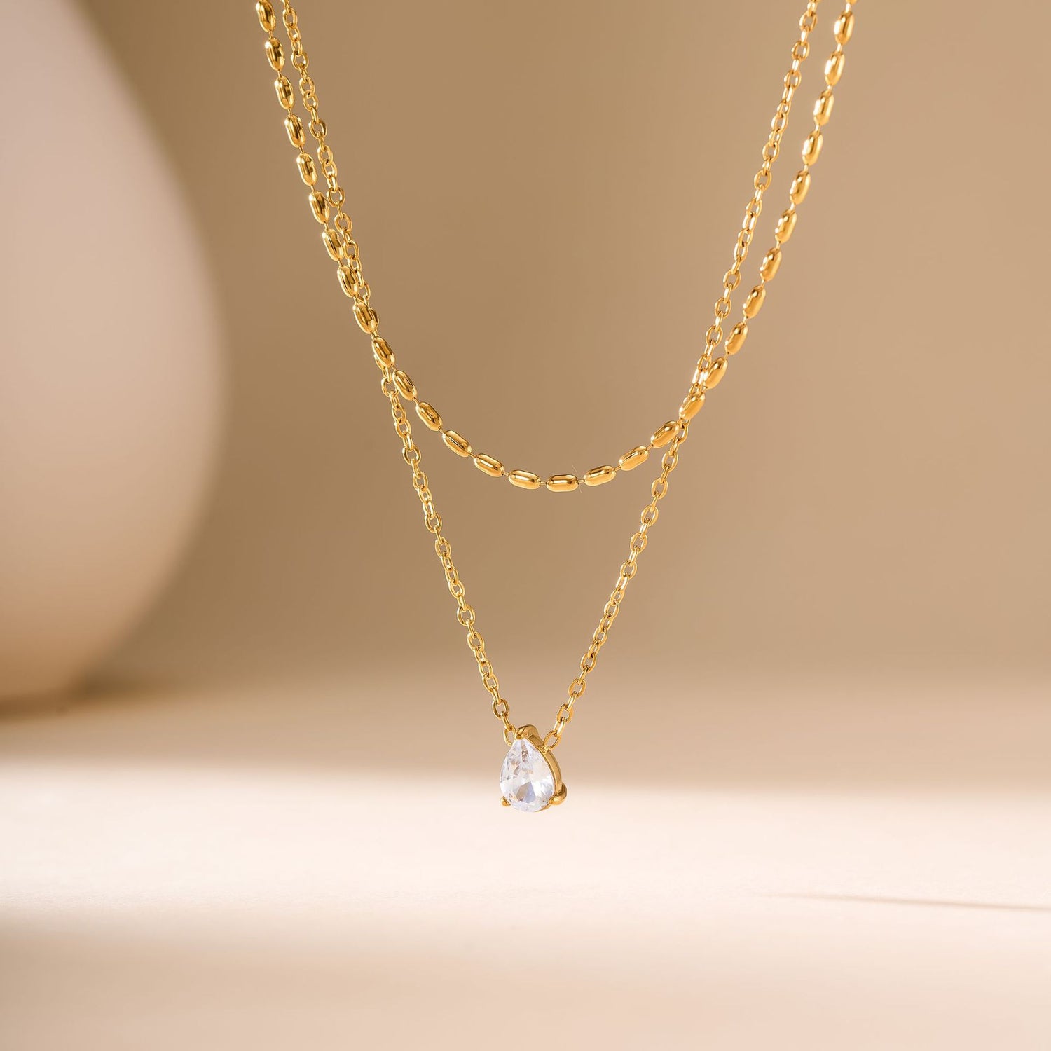 Cross-border niche stainless steel double-layer birthstone necklace, women's 18k gold-plated waterdrop zircon fashionable collarbone chain